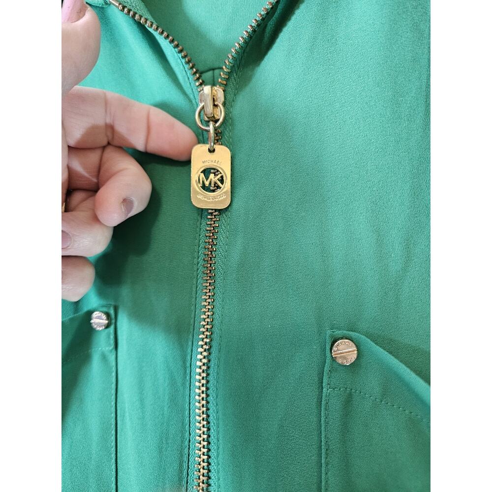 Michael Michael Kors Size 2X Plus Green Solid Collared Tunic 1/2 Zip Blouse - Picture 3 of 7